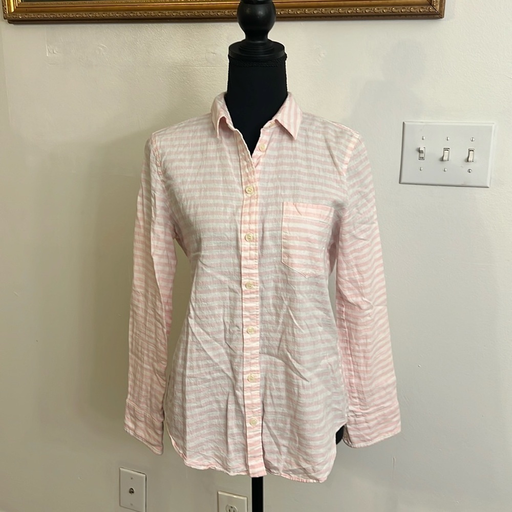 J.Crew Linen and Cotton Striped Button Down, Sz. S.